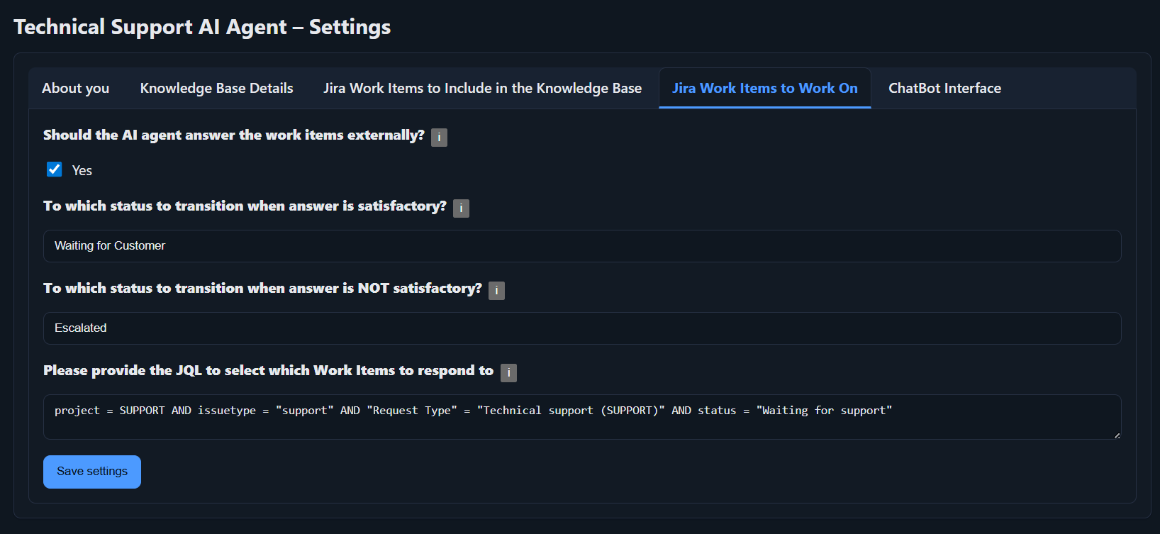 Configuration of Jira Work Items to Work On