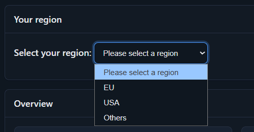Select your region dropdown